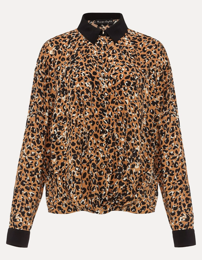 Kaelie Leopard Twist Front Blouse