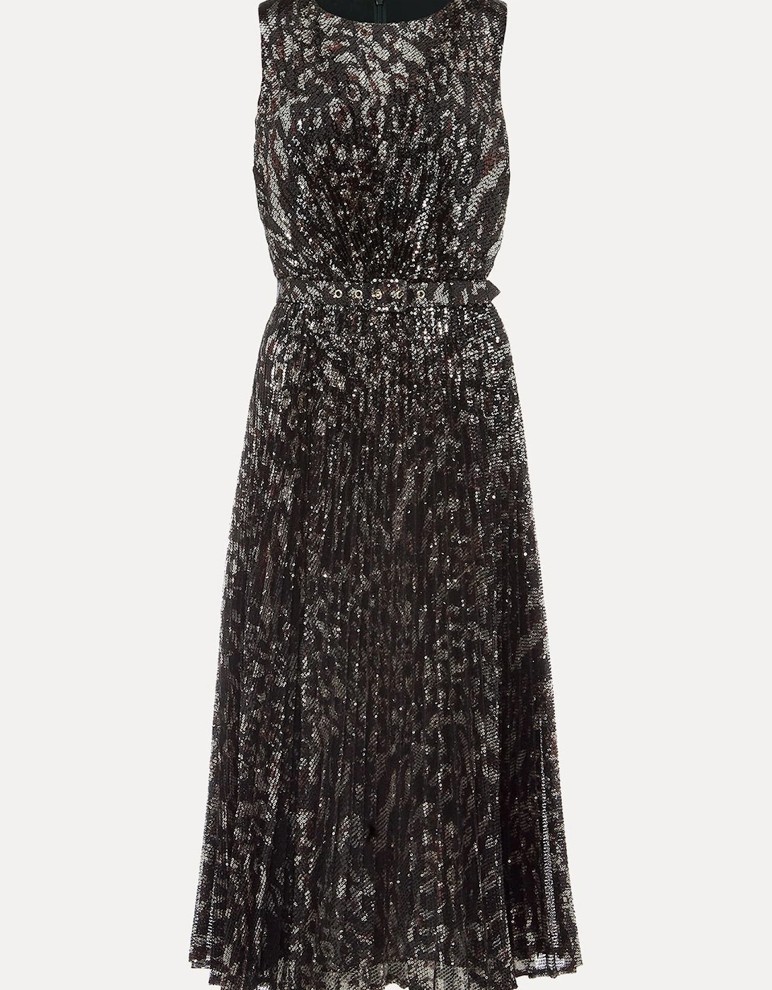 Simara Leopard Sequin Pleated Midi Dress