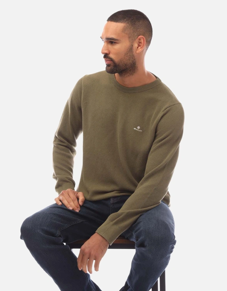 Cotton Pique Crewneck Sweatshirt