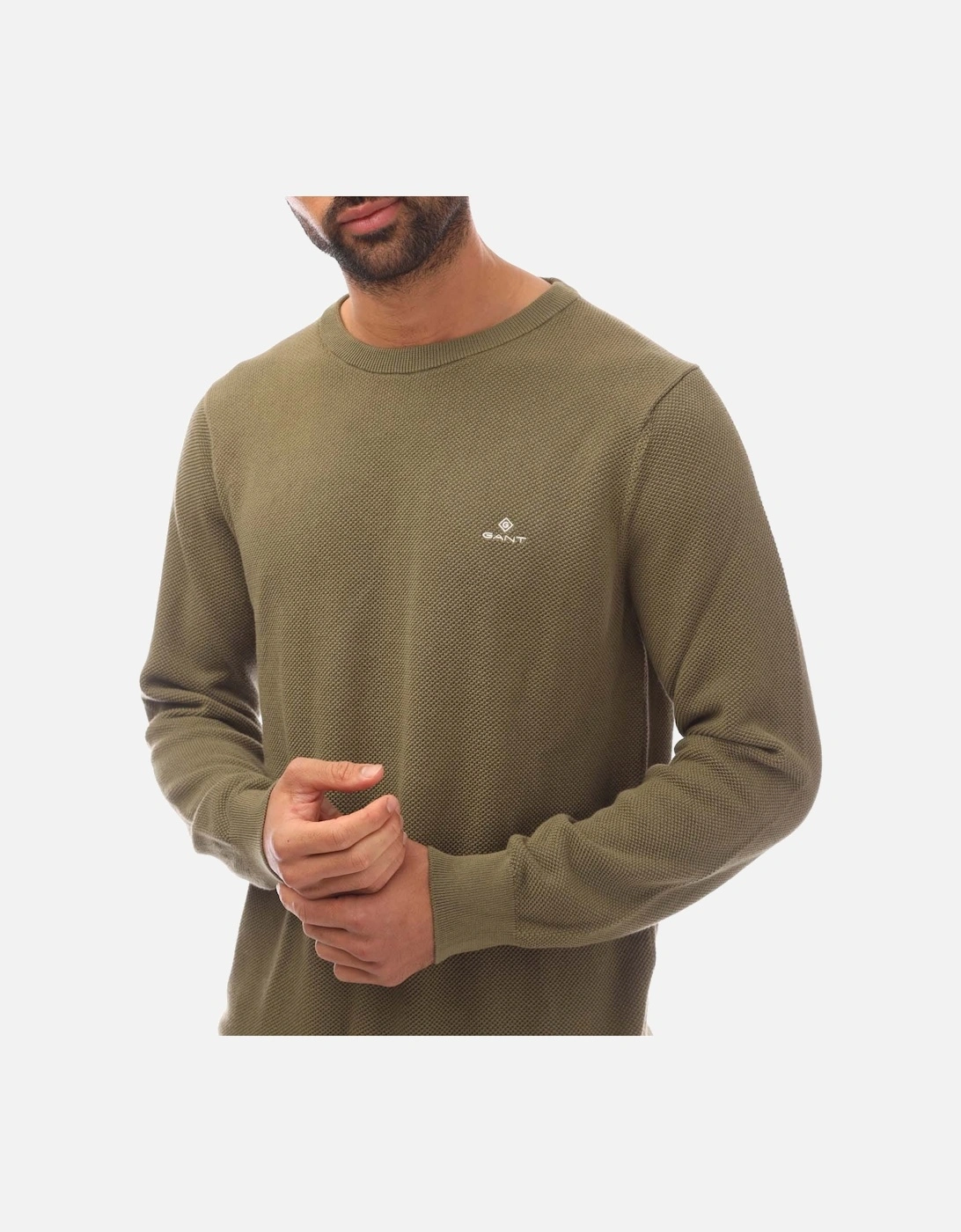 Cotton Pique Crewneck Sweatshirt