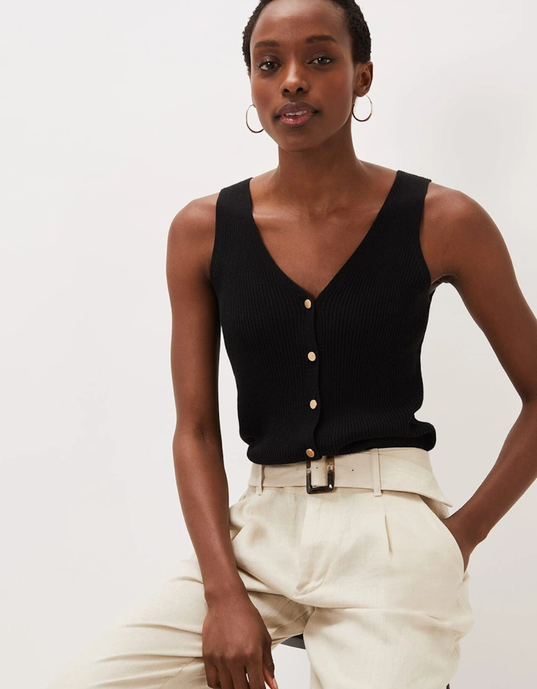 Celine Ribbed Button Vest Top