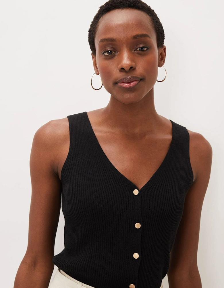 Celine Ribbed Button Vest Top