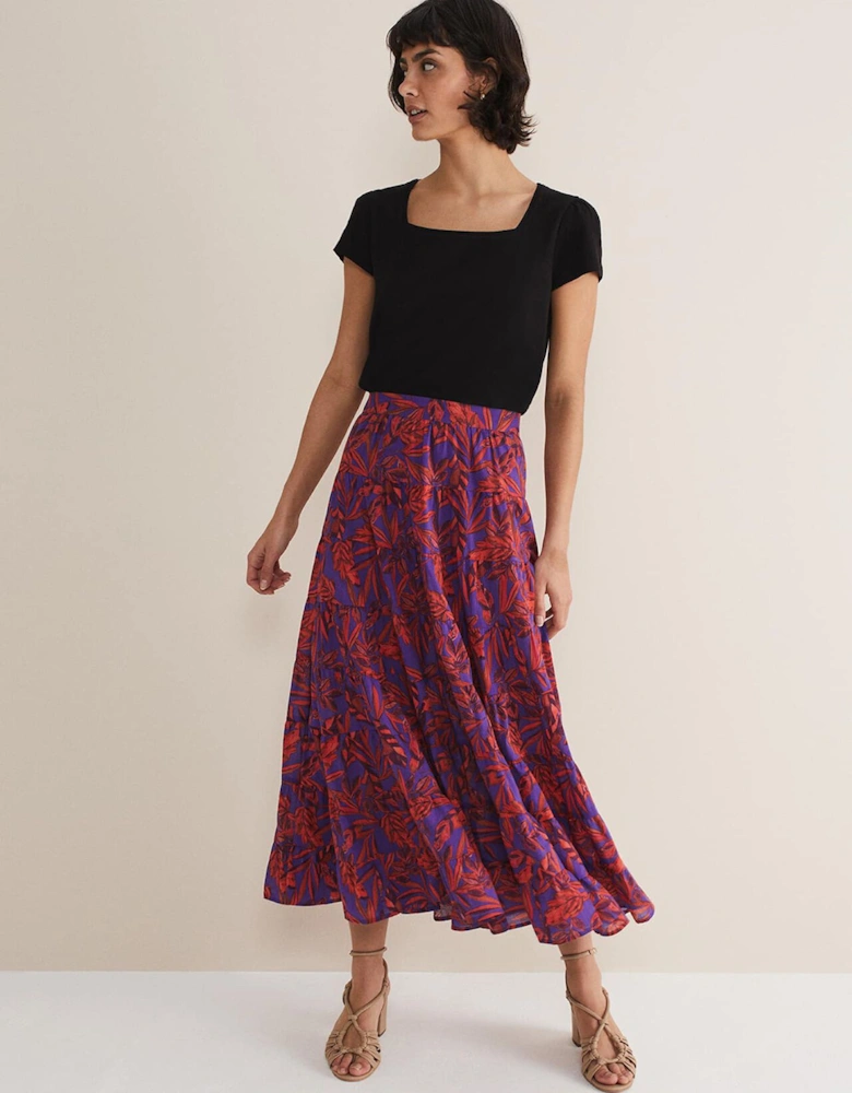 Eloraina Leaf Print Maxi Skirt