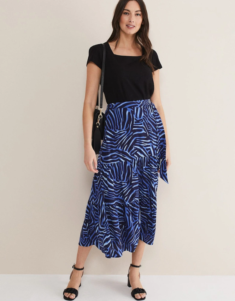 Tana Zebra Print Tiered Midi Skirt