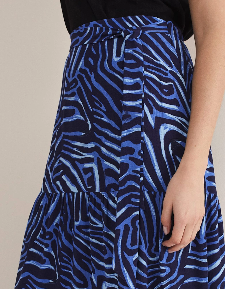 Tana Zebra Print Tiered Midi Skirt