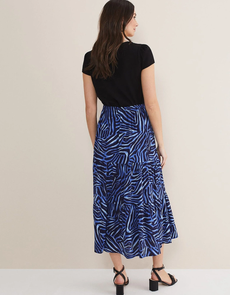 Tana Zebra Print Tiered Midi Skirt