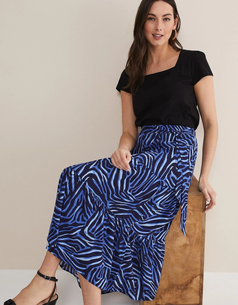 Tana Zebra Print Tiered Midi Skirt