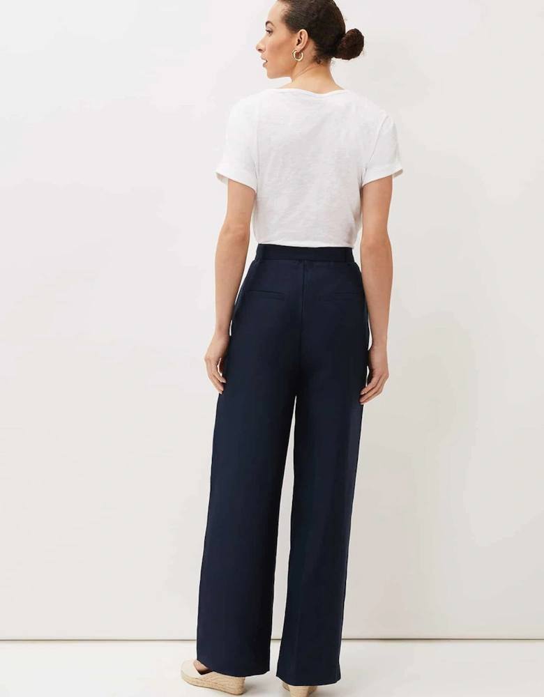 Aaliyah Navy Linen Wide Leg Trousers