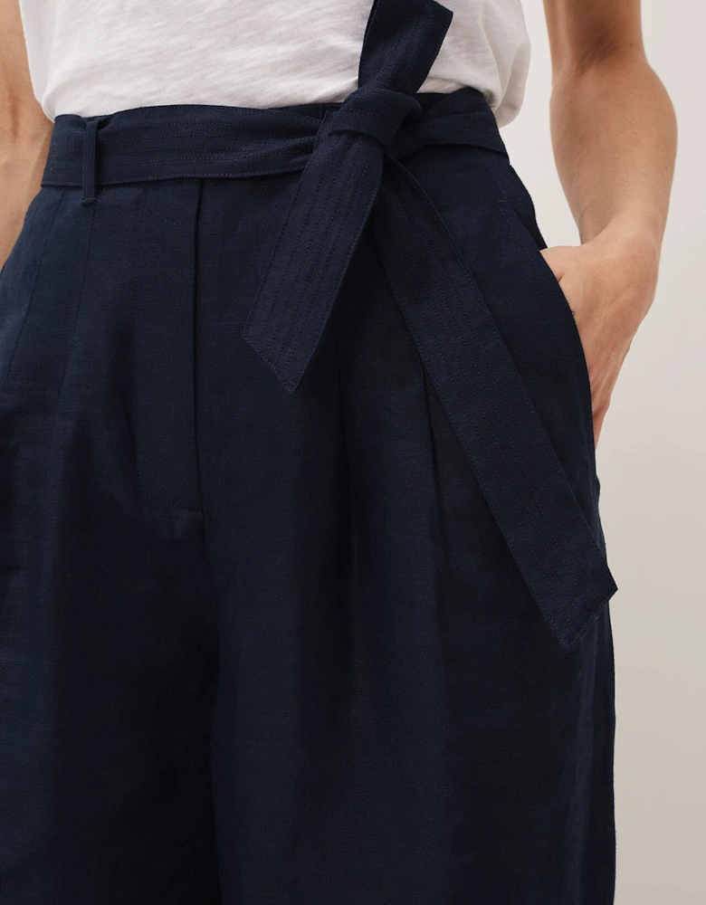 Aaliyah Navy Linen Wide Leg Trousers