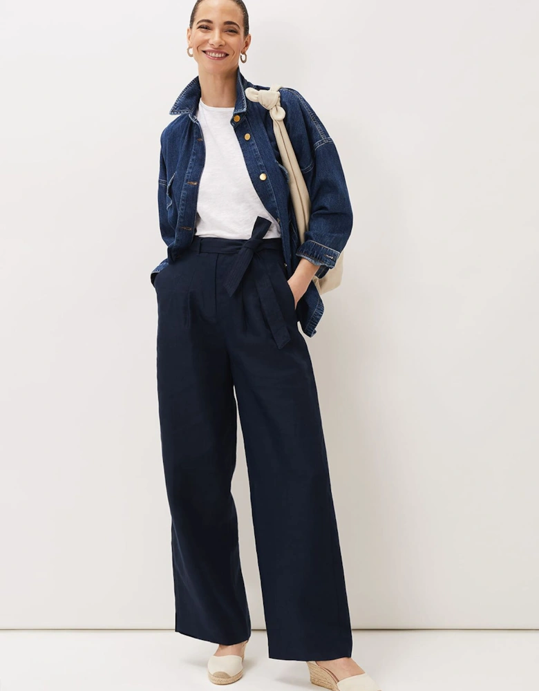 Aaliyah Navy Linen Wide Leg Trousers