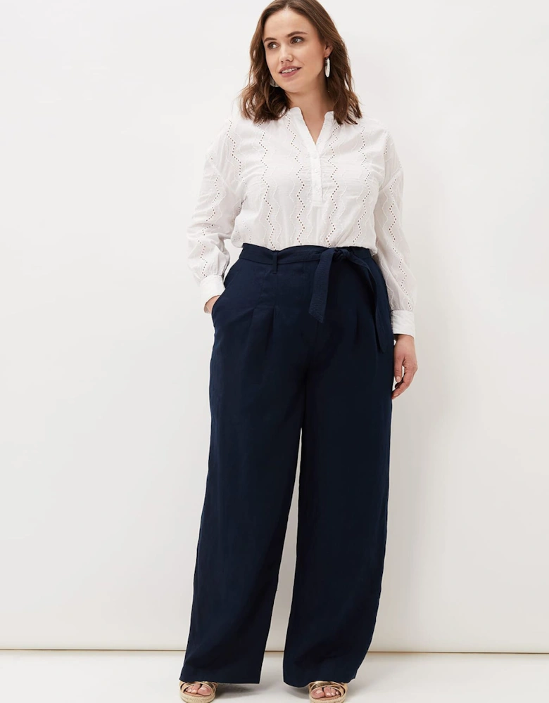 Aaliyah Navy Linen Wide Leg Trousers