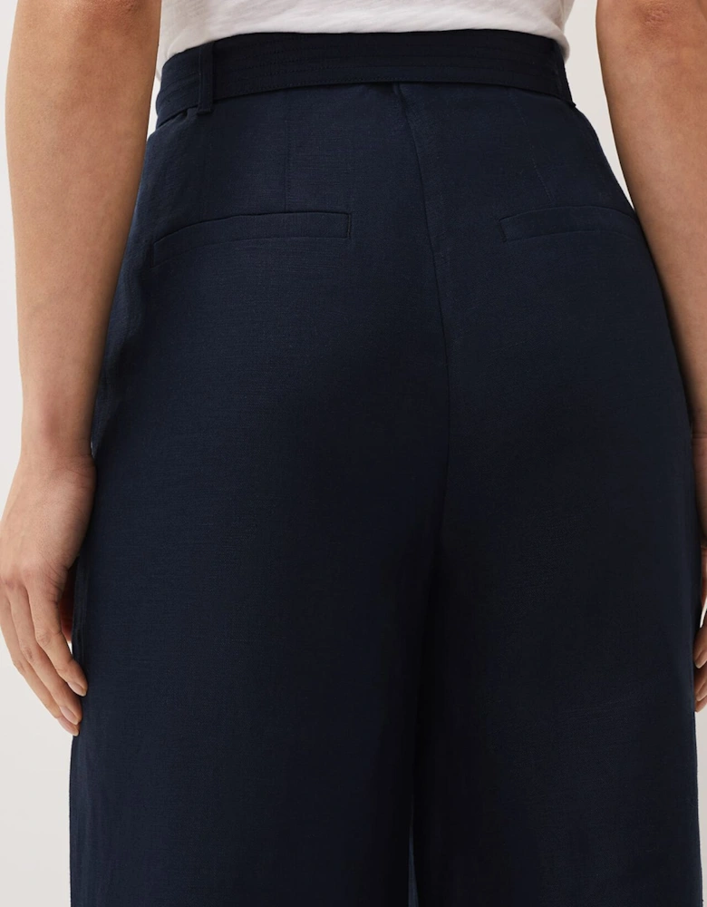 Aaliyah Navy Linen Wide Leg Trousers