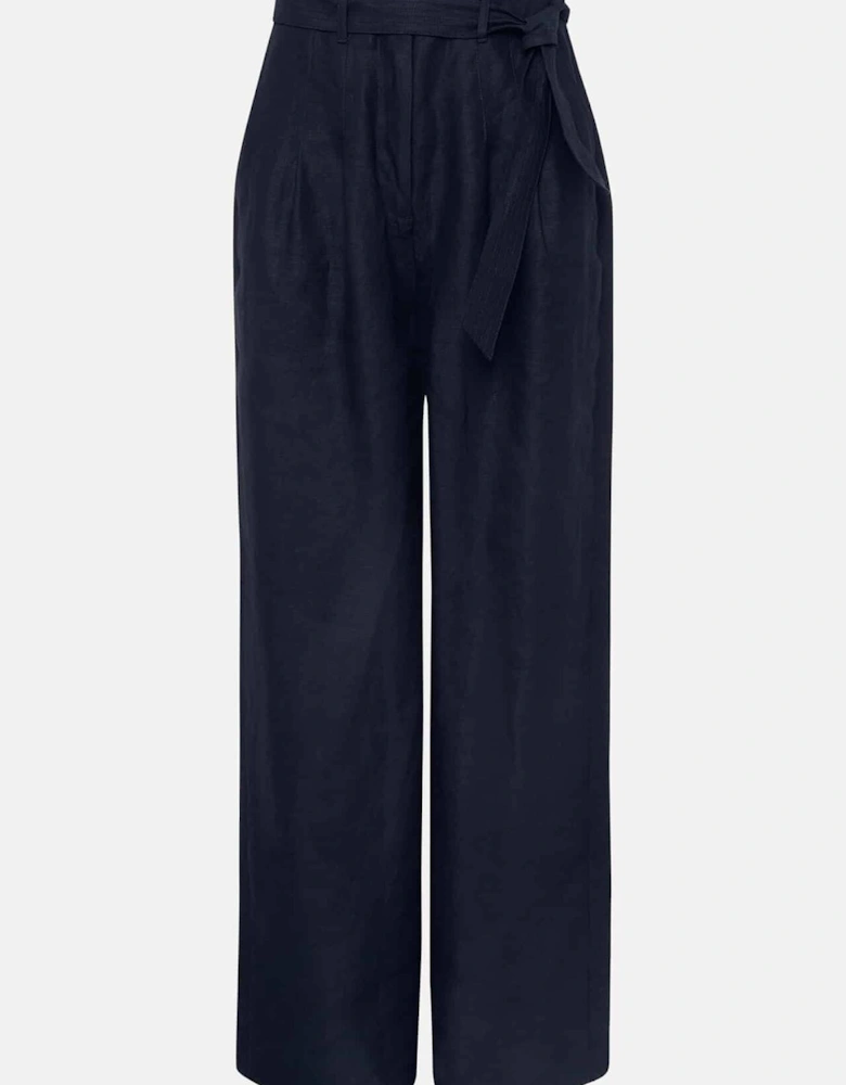 Aaliyah Navy Linen Wide Leg Trousers