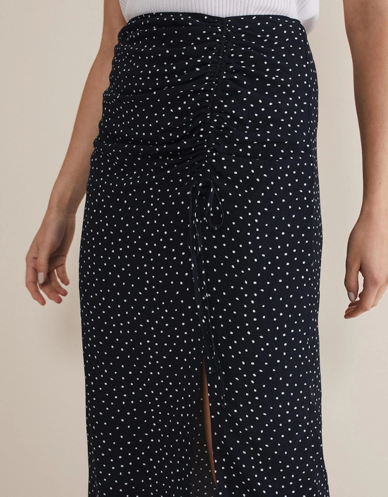 Spot Print Midi Ruched Skirt