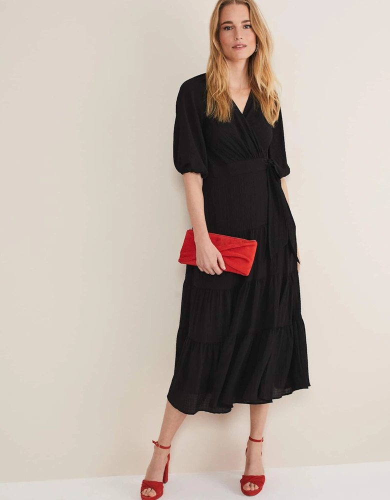 Morven Black Wrap Midi Dress