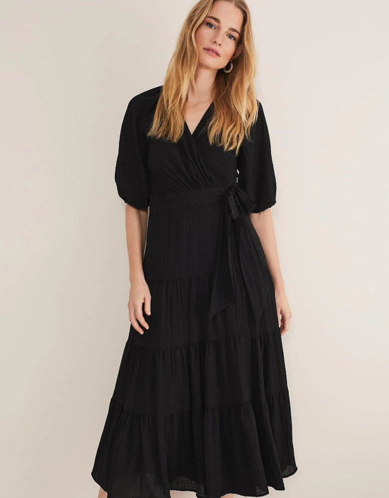 Morven Black Wrap Midi Dress