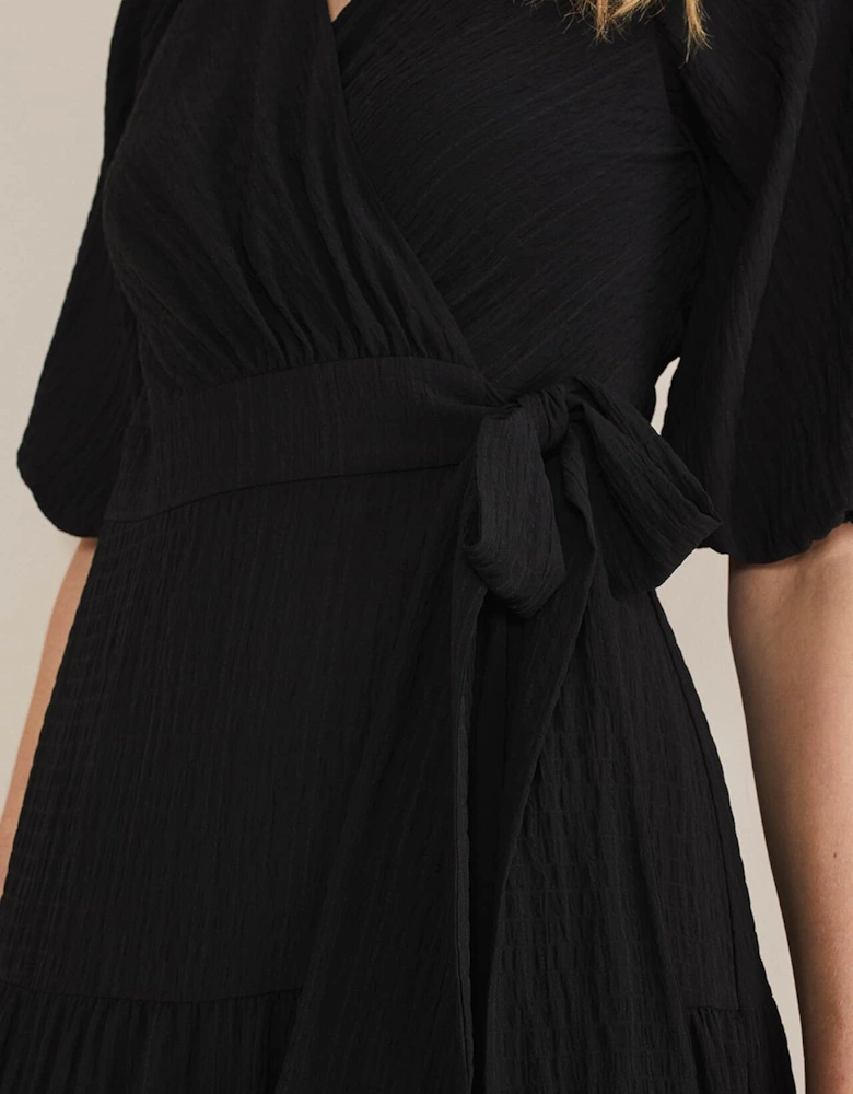 Morven Black Wrap Midi Dress