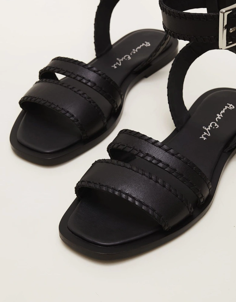 Black Leather Flat Sandals