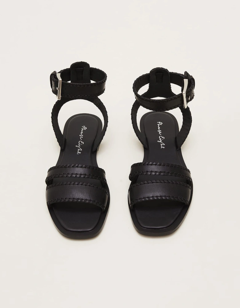 Black Leather Flat Sandals