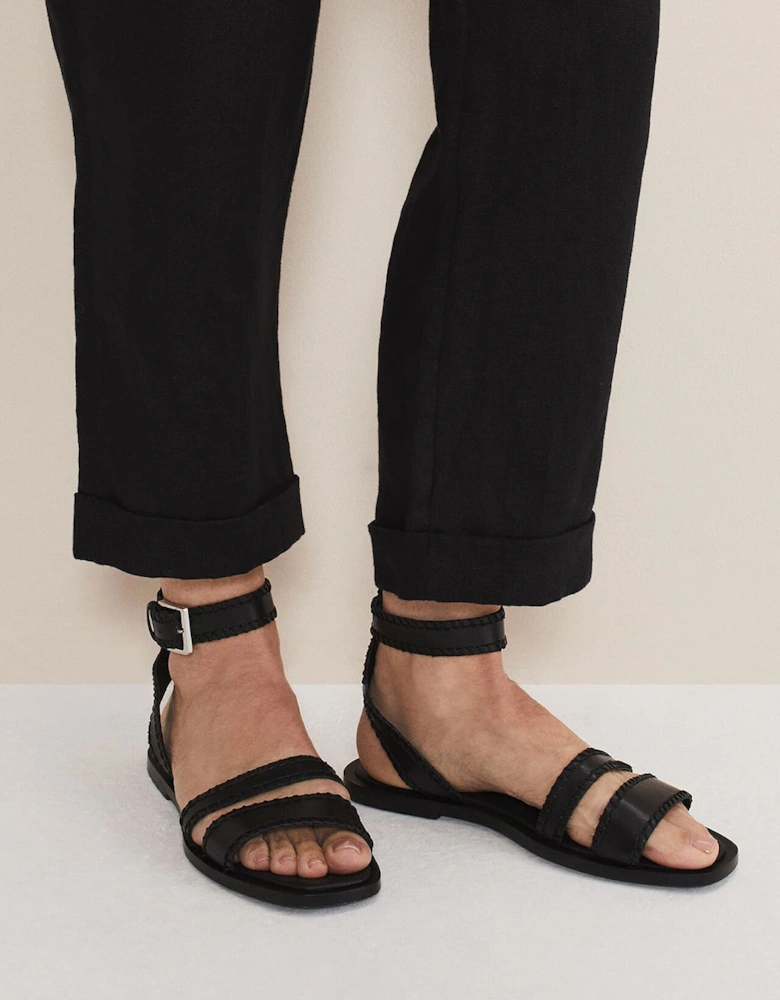 Black Leather Flat Sandals