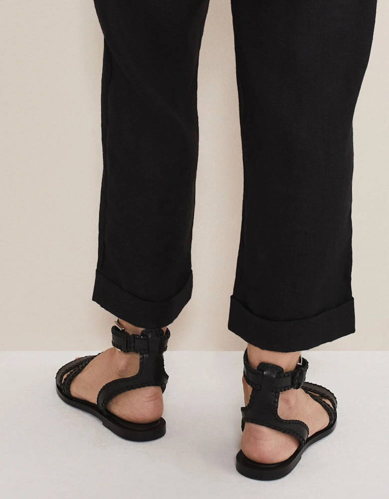 Black Leather Flat Sandals