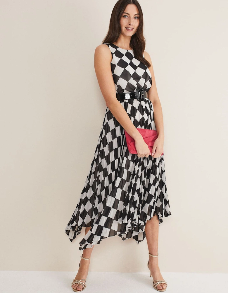 Laurel Checked Pleated Midi Dress