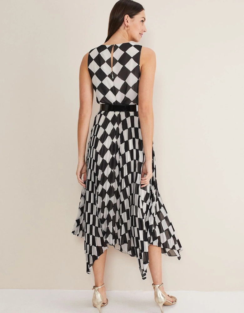 Laurel Checked Pleated Midi Dress