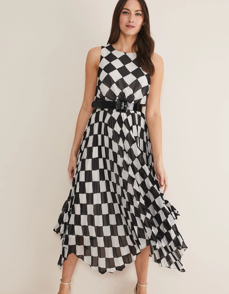 Laurel Checked Pleated Midi Dress