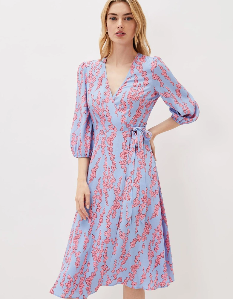 Jean Floral Wrap Midi Dress