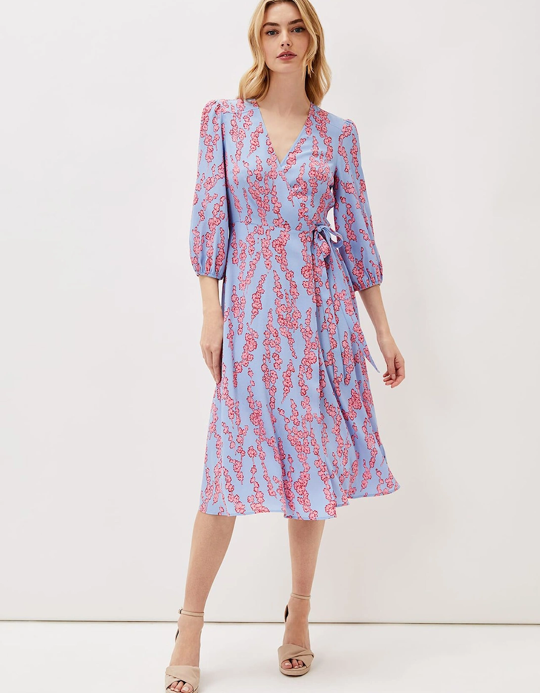 Jean Floral Wrap Midi Dress