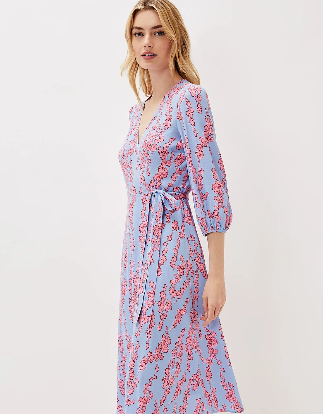 Jean Floral Wrap Midi Dress