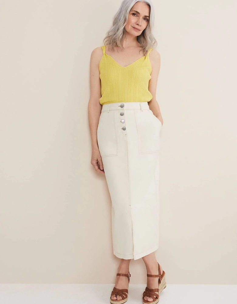 Leilani Denim Spilt Front Midi Skirt