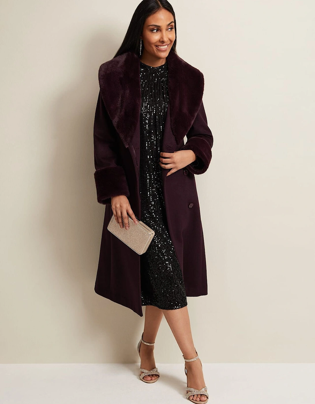 Petite Zylah Faux Fur Collar Wool Coat