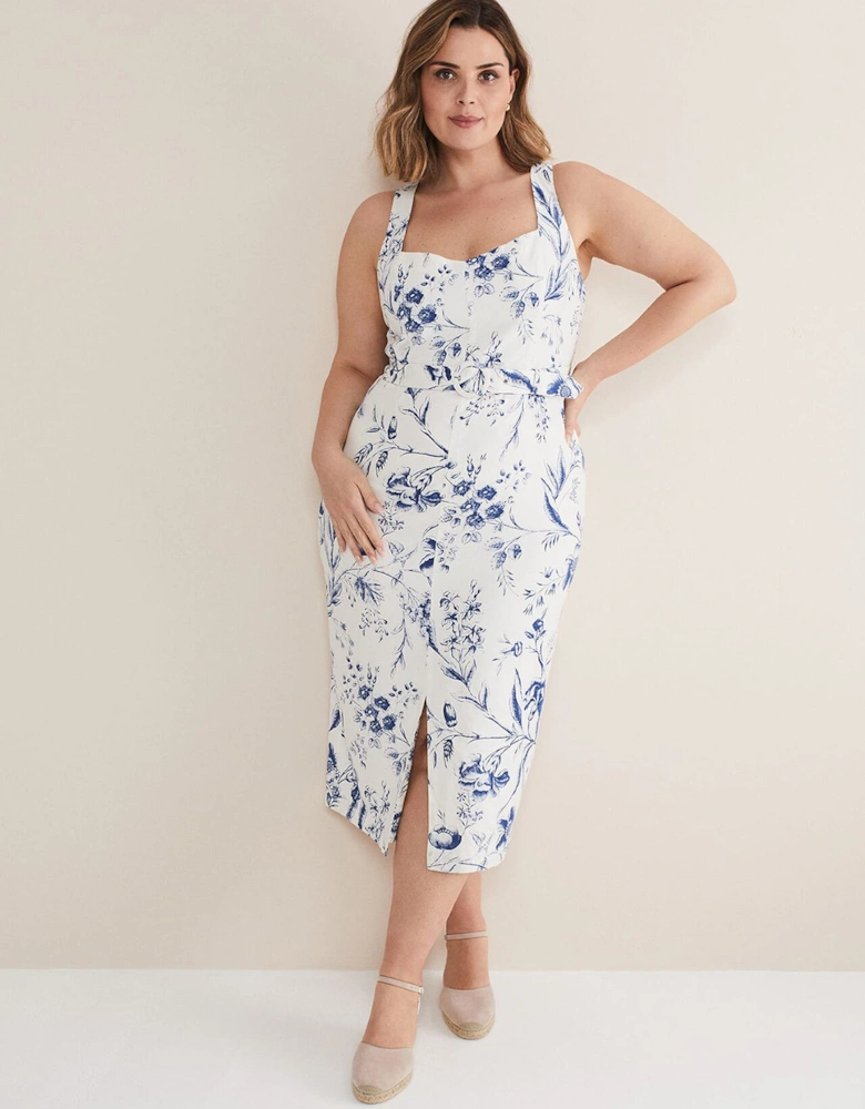 Kaya Linen Floral Bodycon Midi Dress