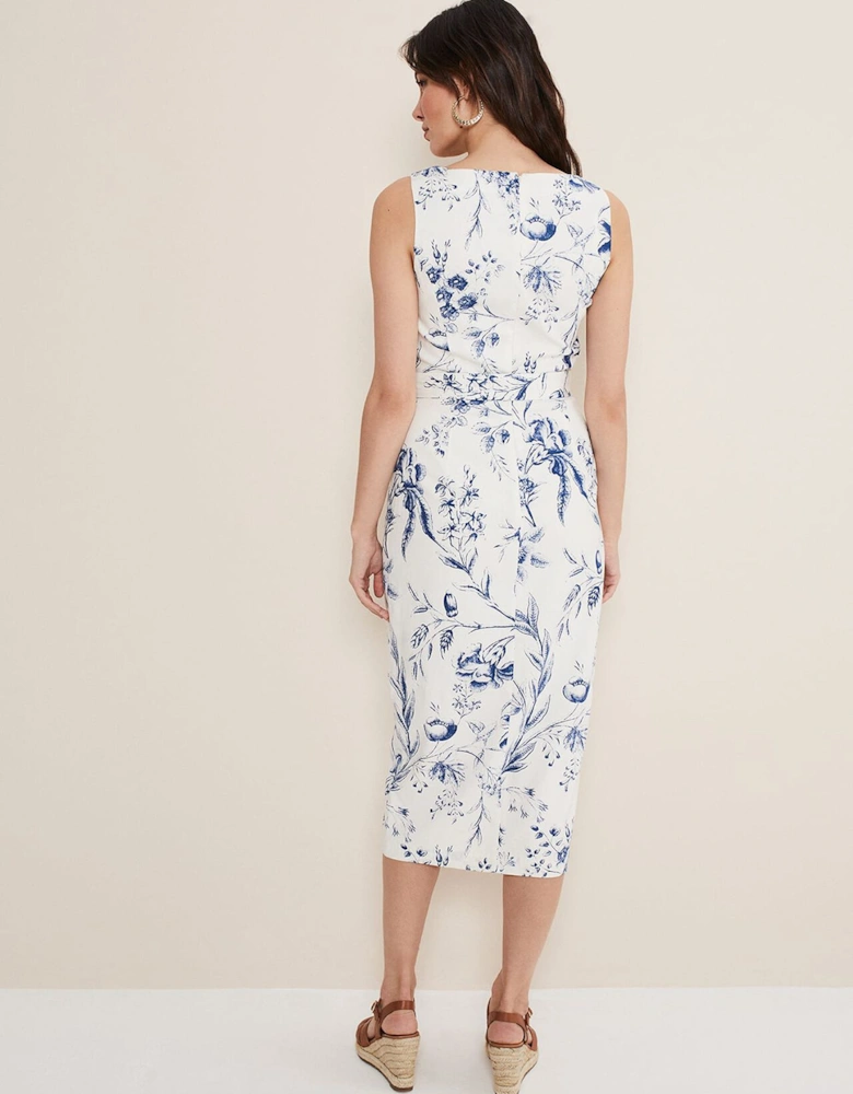 Kaya Linen Floral Bodycon Midi Dress