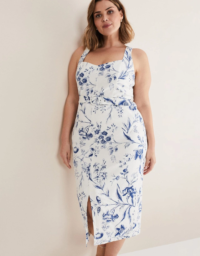 Kaya Linen Floral Bodycon Midi Dress