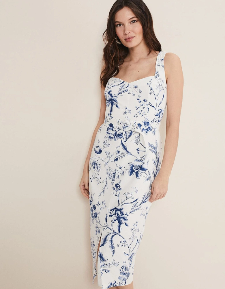 Kaya Linen Floral Bodycon Midi Dress