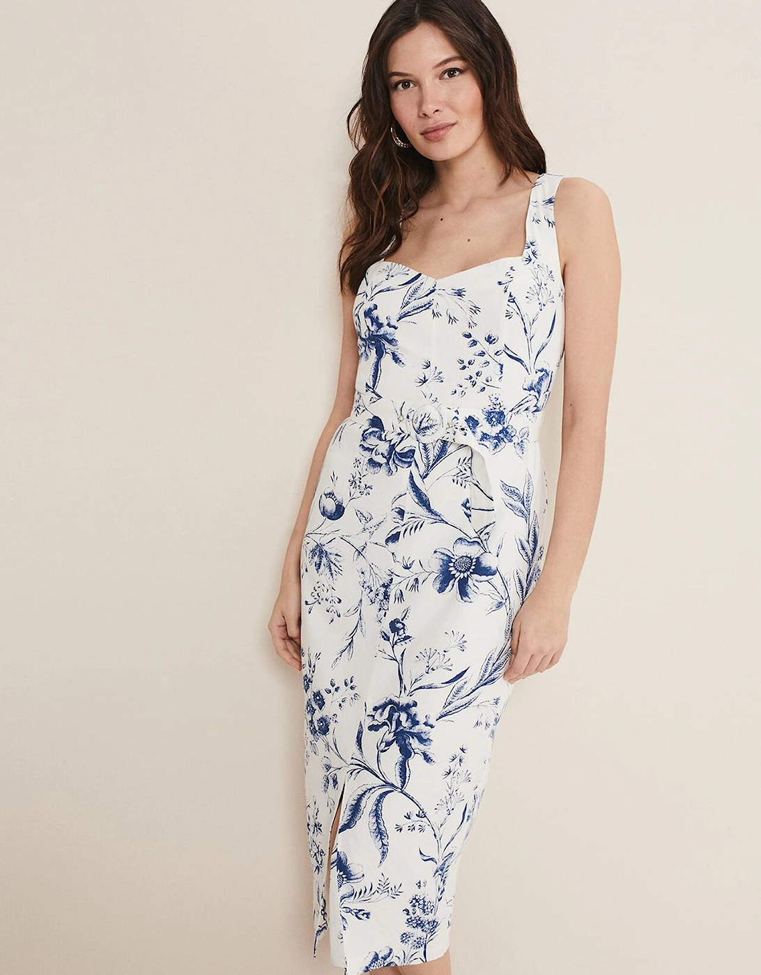 Kaya Linen Floral Bodycon Midi Dress, 9 of 8