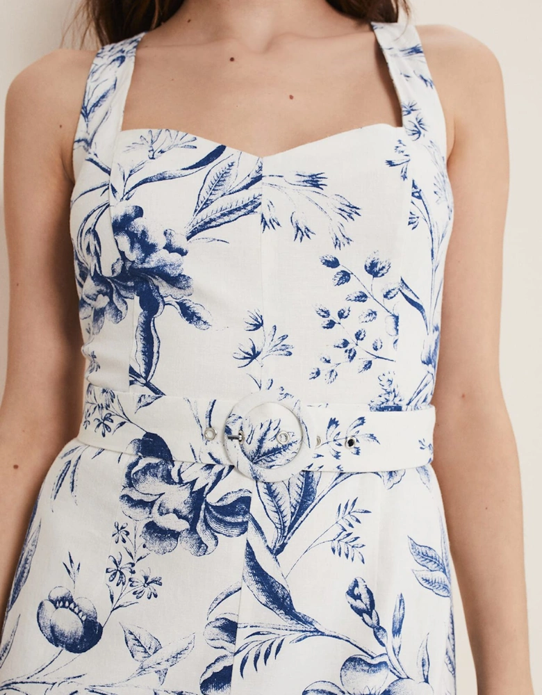 Kaya Linen Floral Bodycon Midi Dress