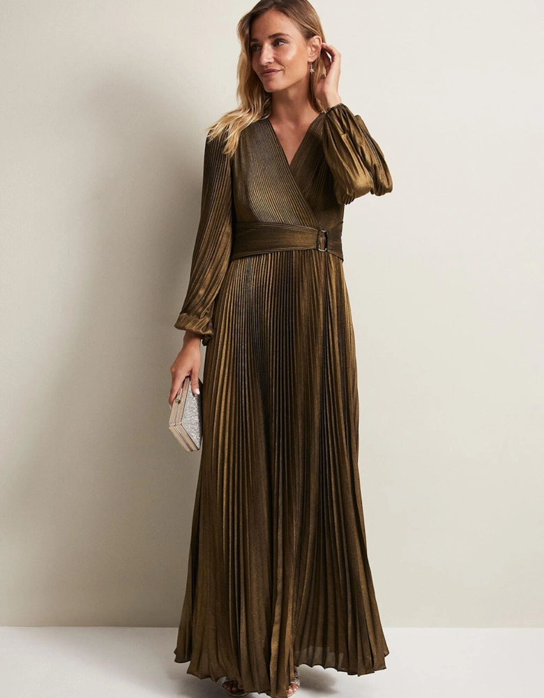 Adrianna Foil Pleated Maxi Dress