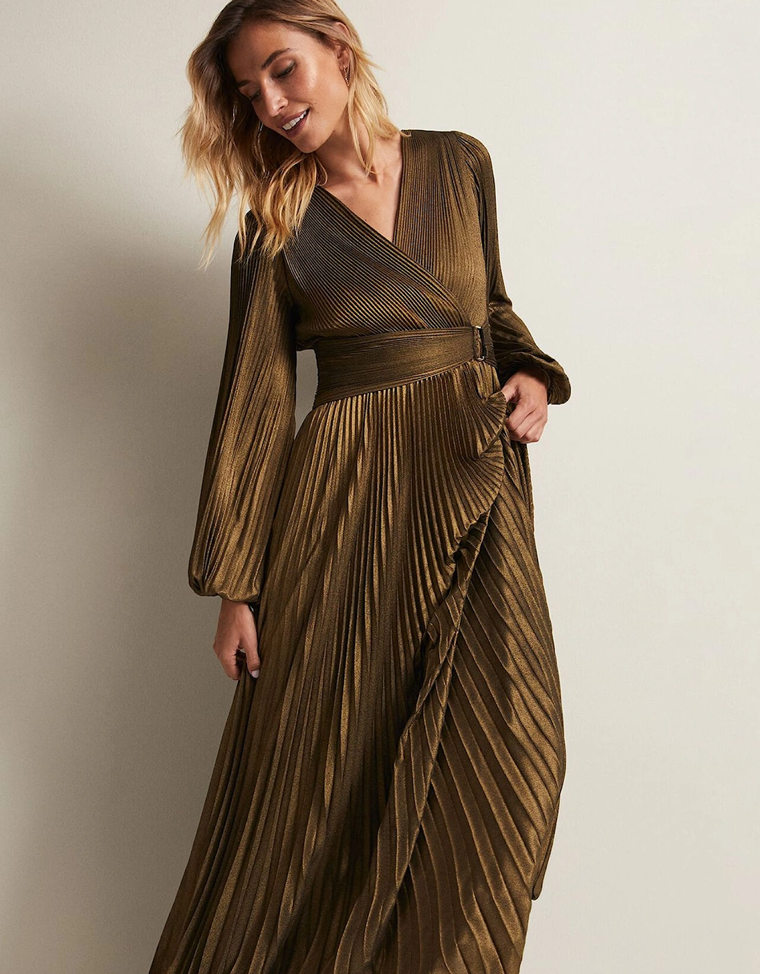 Adrianna Foil Pleated Maxi Dress