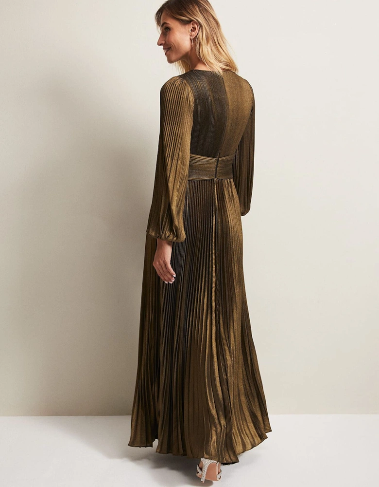 Adrianna Foil Pleated Maxi Dress