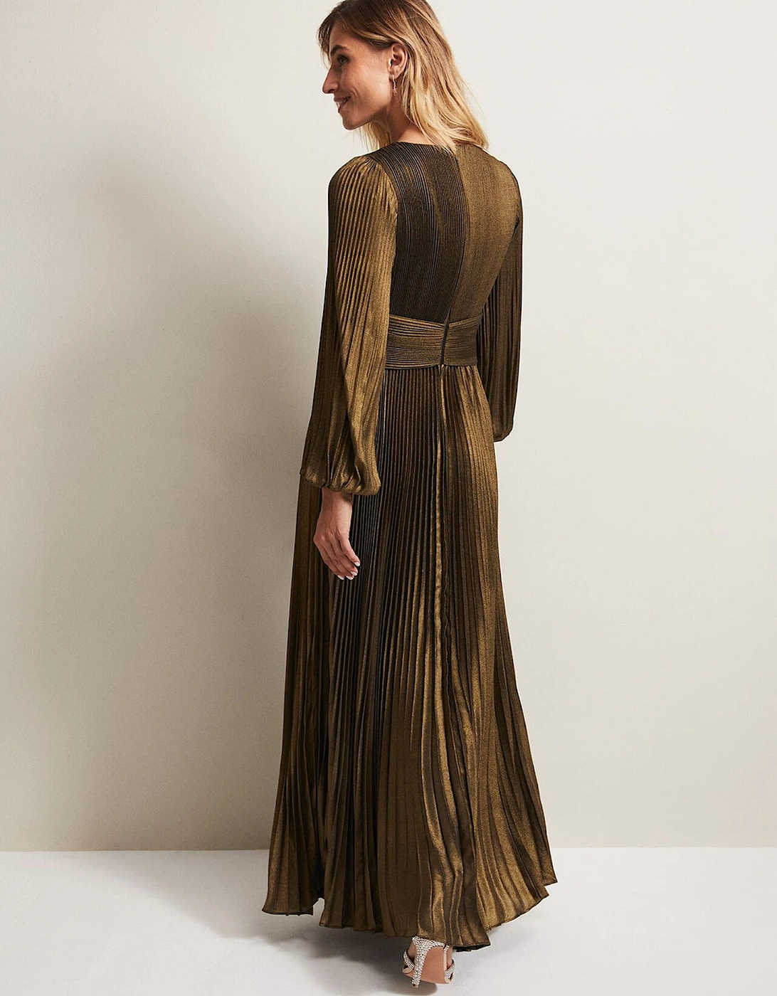 Adrianna Foil Pleated Maxi Dress