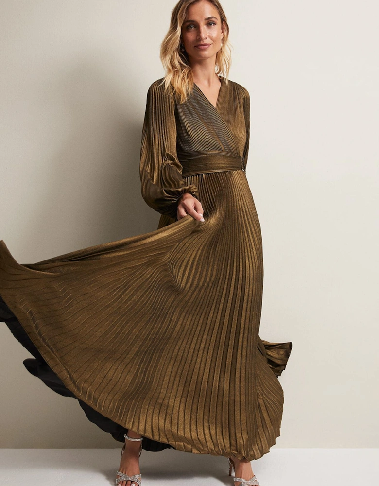 Adrianna Foil Pleated Maxi Dress