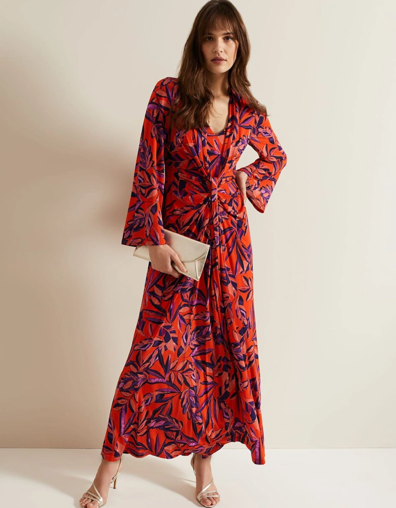 Briella Jersey Leaf Print Maxi Dress