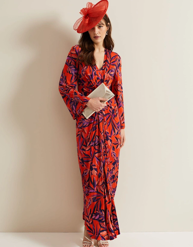 Briella Jersey Leaf Print Maxi Dress