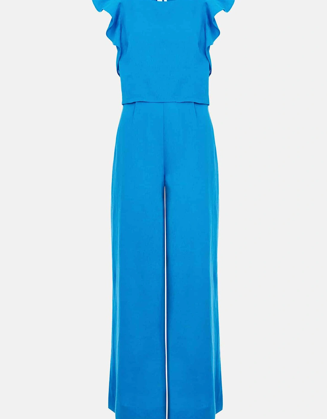 Petite Aubrey Blue Linen Frill Jumpsuit