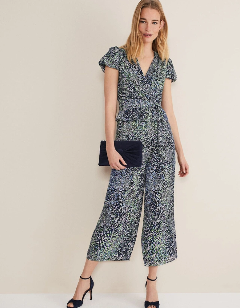 Leora Wrap Printed Plisse Jumpsuit