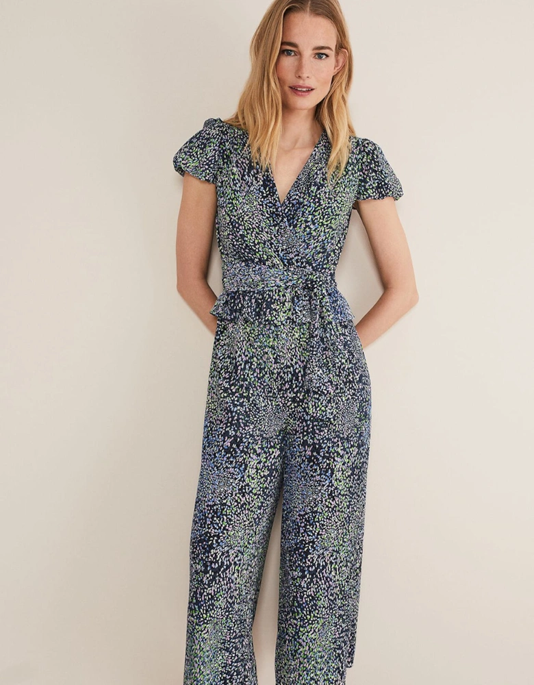 Leora Wrap Printed Plisse Jumpsuit