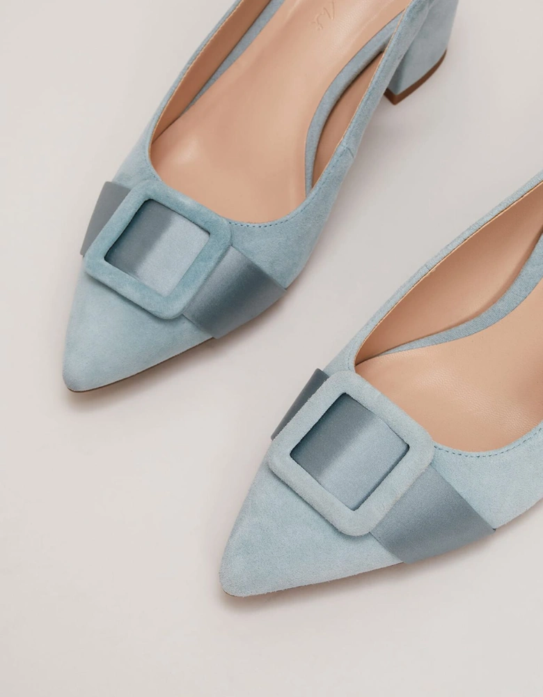 Suede Buckle Block Heel Shoe